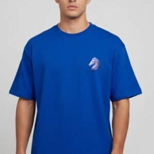 Metro Blue Unicorn Emblem Oversize T-Shirt | Pure Cotton